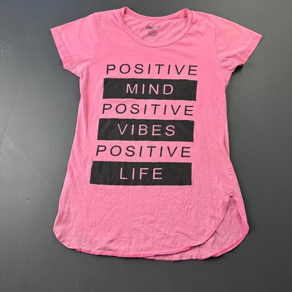 Bonfire Tops - On Fire Women's Small Pink Positive Vibes Graphic Tee Short Sleeve Casual Shirt